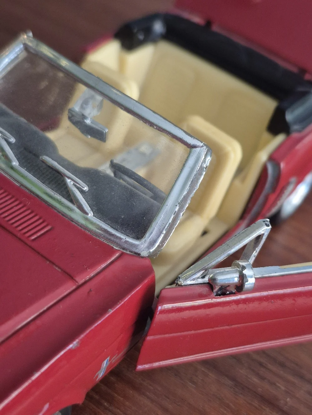 Vintage Metal Plastic Red Convertible Toy Car - Ford Die-Cast Ford Mustang